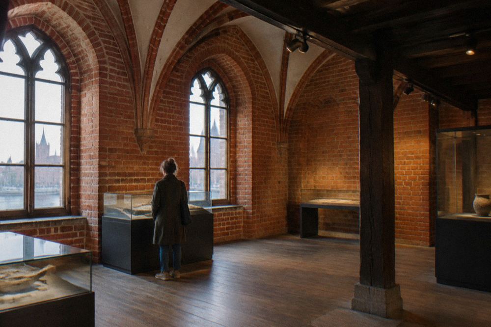 Astronomy instruments and exhibits inside the Copernicus House museum in Toruń