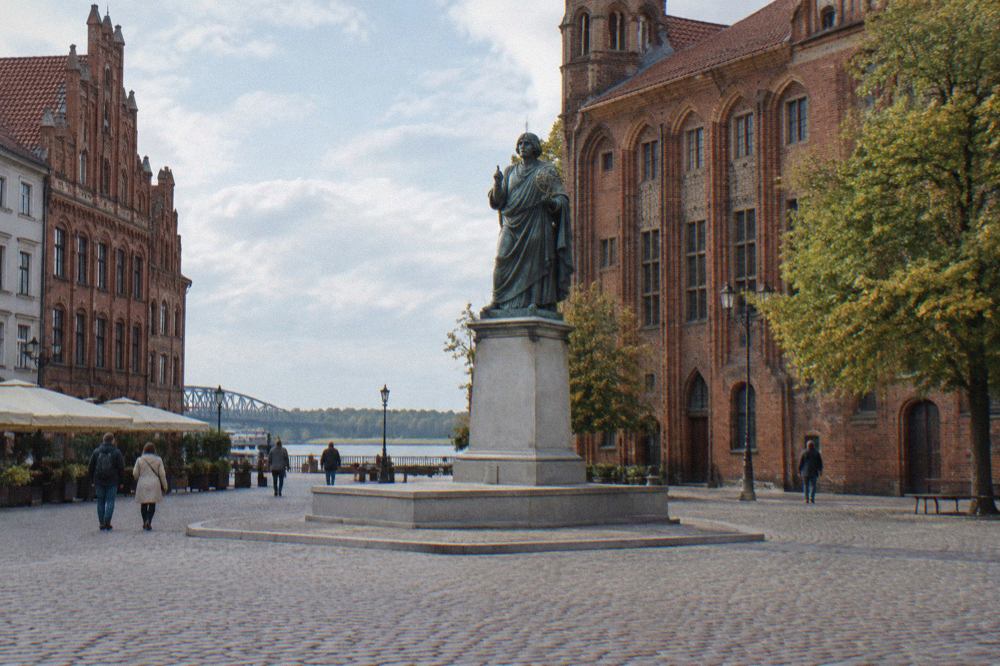 Bronze statue of Nicolaus Copernicus in the Old Town Market Square of Toruń