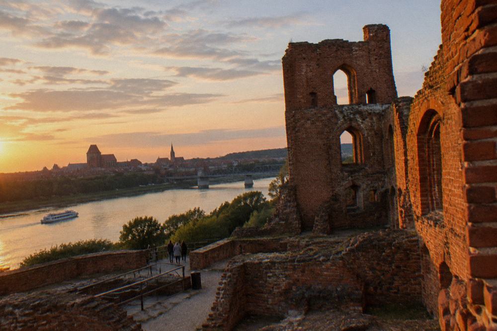 Sunset light on the brick walls of the Teutonic castle ruins