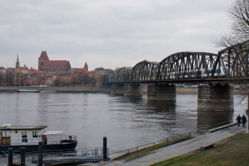 Railway bridge over the Vistula river connecting the two halves of Toruń