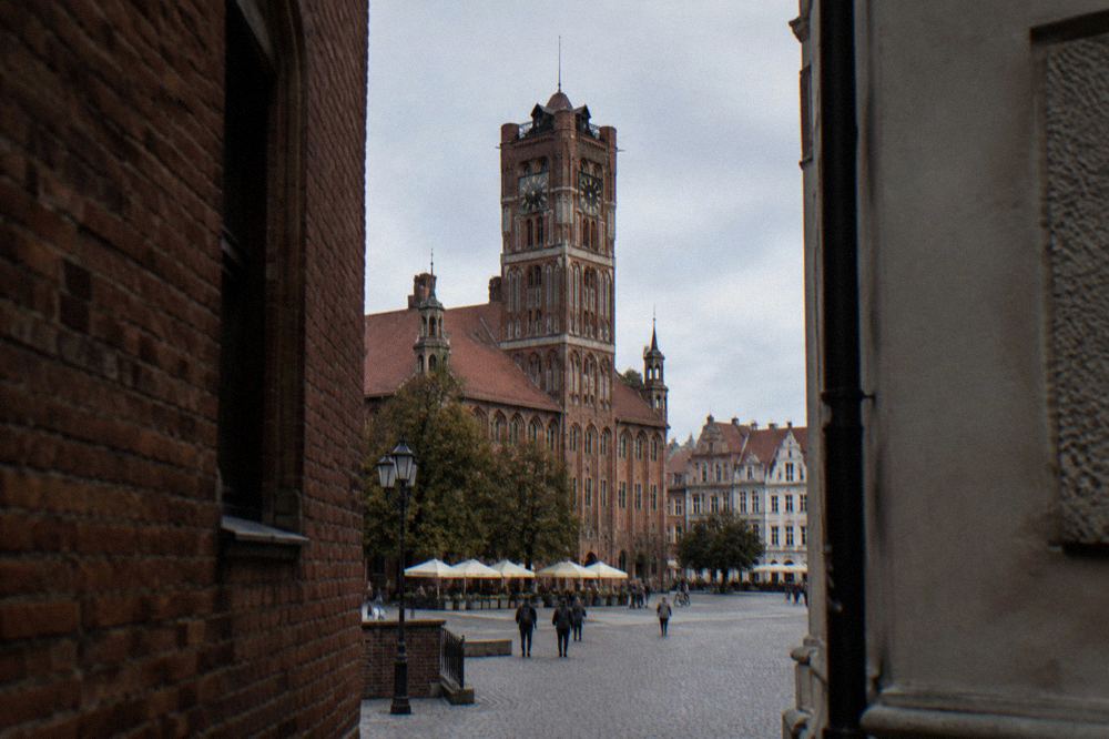 Gothic Old Town Hall tower above the market square in Toruń